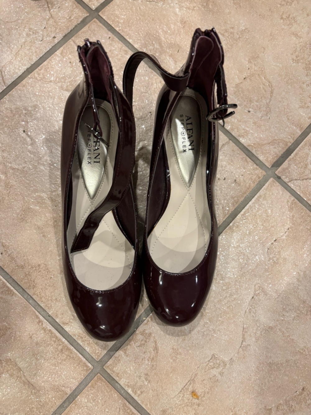 Alfani Women's Burgundy Patent Leather Ankle-Strap Heels